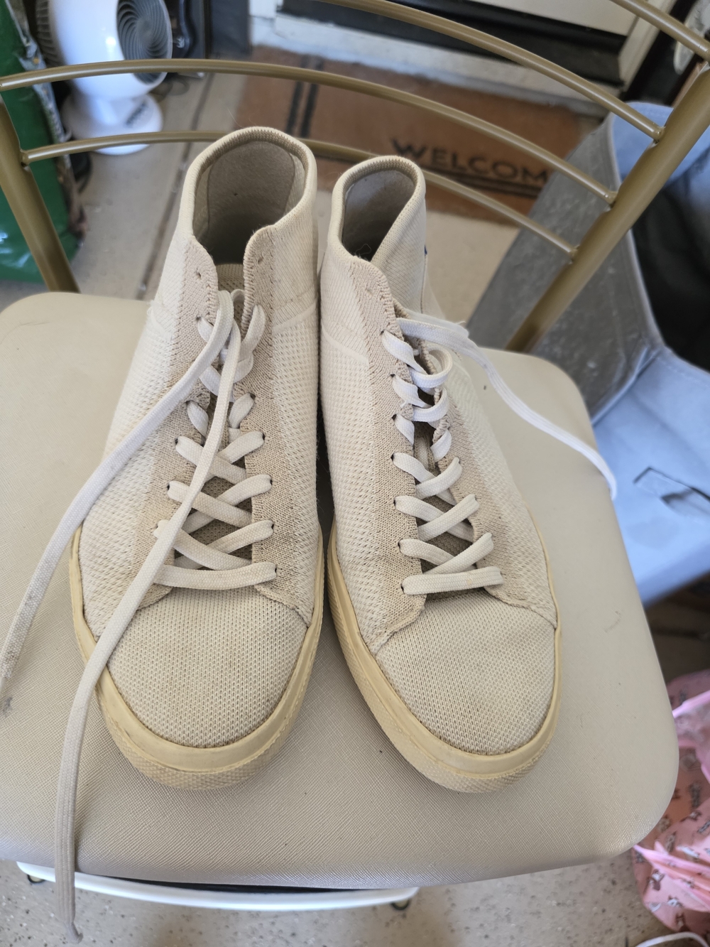 Rothy's White Knit Lace-Up Ankle Boots